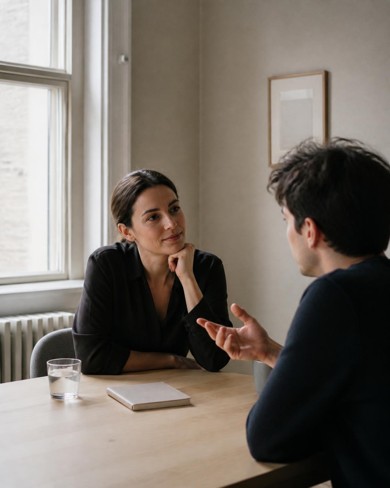 Un entretien d'accompagnement dans un bureau lumineux
